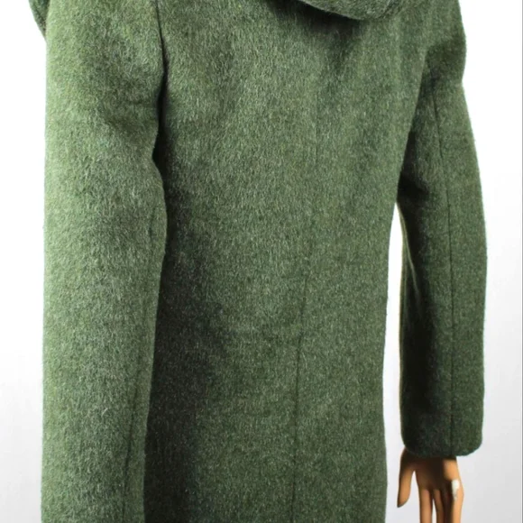 Sz 14, Ralph Lauren Loden Green Hooded Wool Jacket Coat Leather Strap - Picture 2 of 5